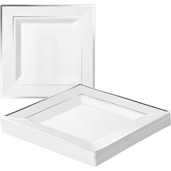Plastik Porselen Görünümlü Kare Şeffaf Tabak