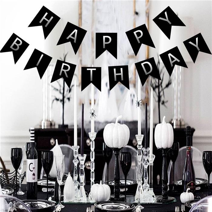 Simli Gümüş Siyah Happy Birthday Yazı