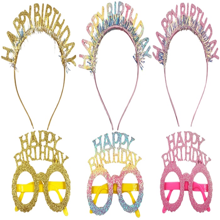 Simli Happy Birthday Taç Ve Gözlük Seti