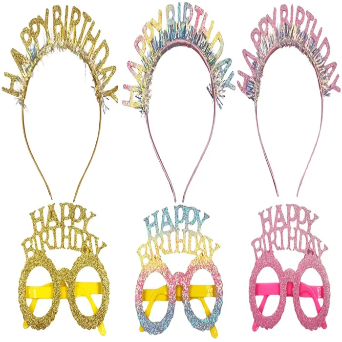 Simli Happy Birthday Taç Ve Gözlük Seti