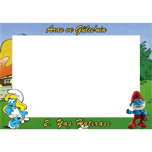 Şirinler Kişiye Özel Hatıra Fotoğrafı Çerçevesi