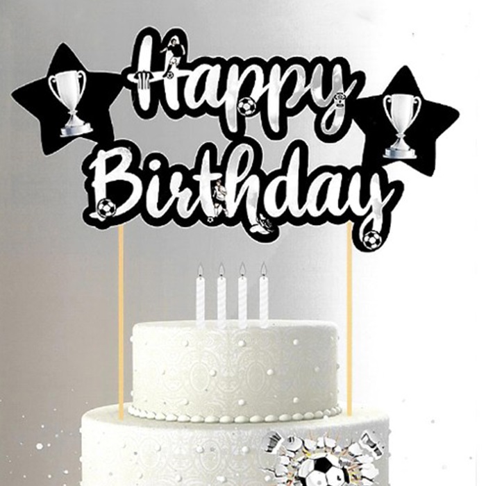 Siyah Beyaz Happy Birthday Pasta Süsü