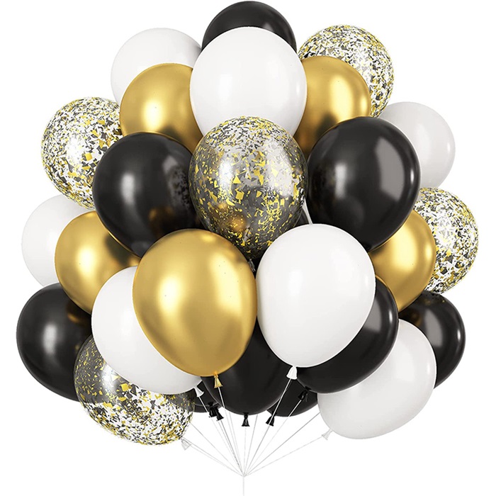 Siyah Beyaz Renkli Konfetili Balon Seti