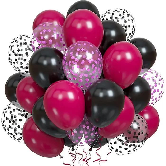 Siyah Fuşya Renkli Konfetili Balon Seti