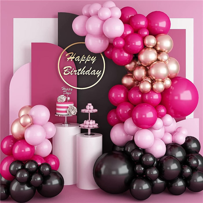 Siyah Fuşya Renkli Zincir Balon Seti