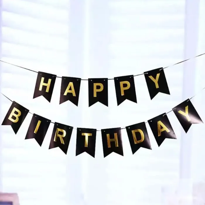 Siyah Gold Happy Birthday Yazı Süs