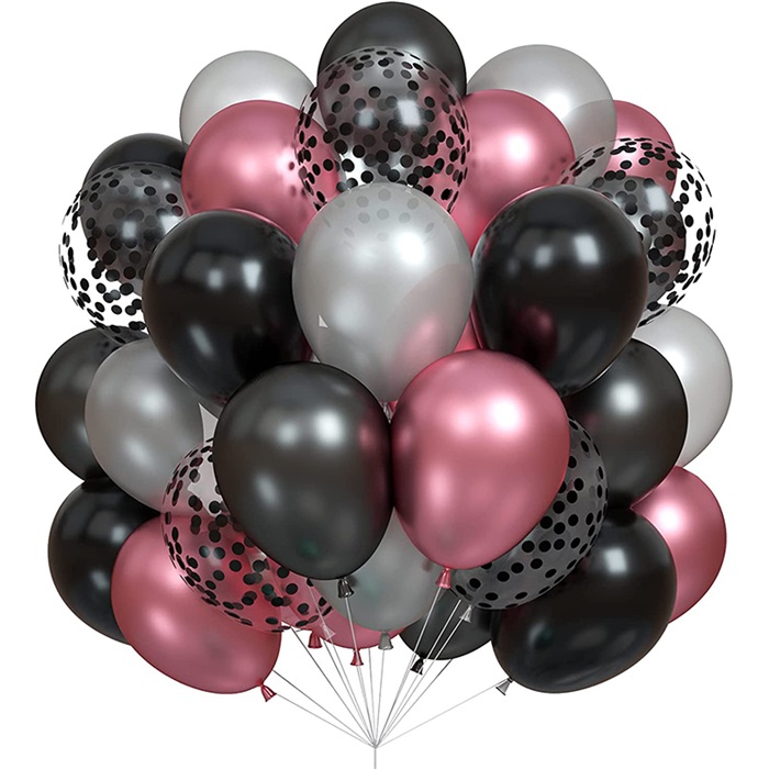 Siyah Gümüş Renkli Konfetili Balon Seti