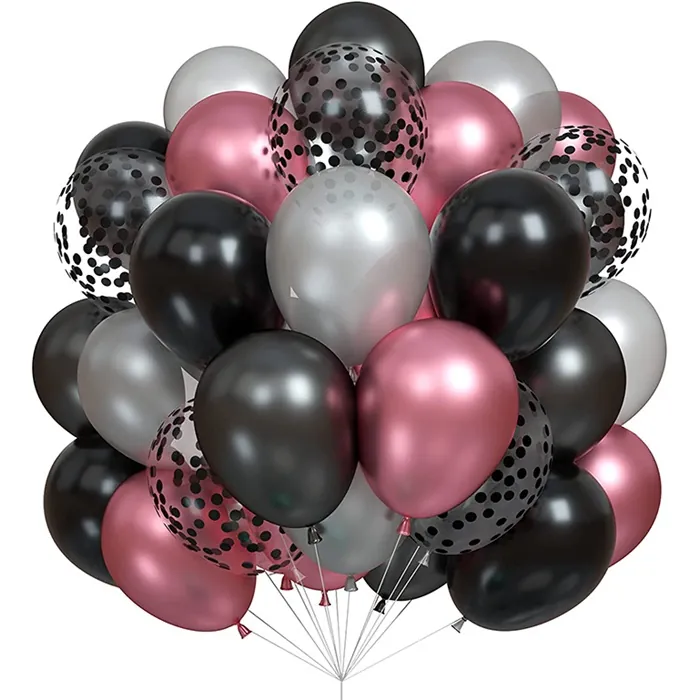 Siyah Gümüş Renkli Konfetili Balon Seti