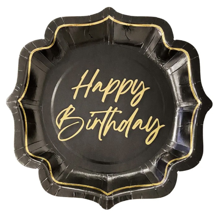 Siyah Renkli Happy Birthday Tabak