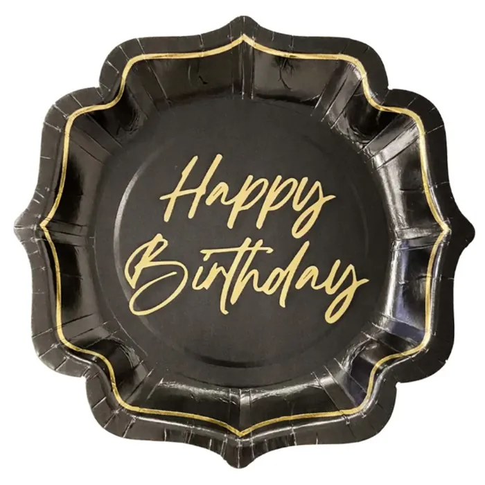 Siyah Renkli Happy Birthday Tabak