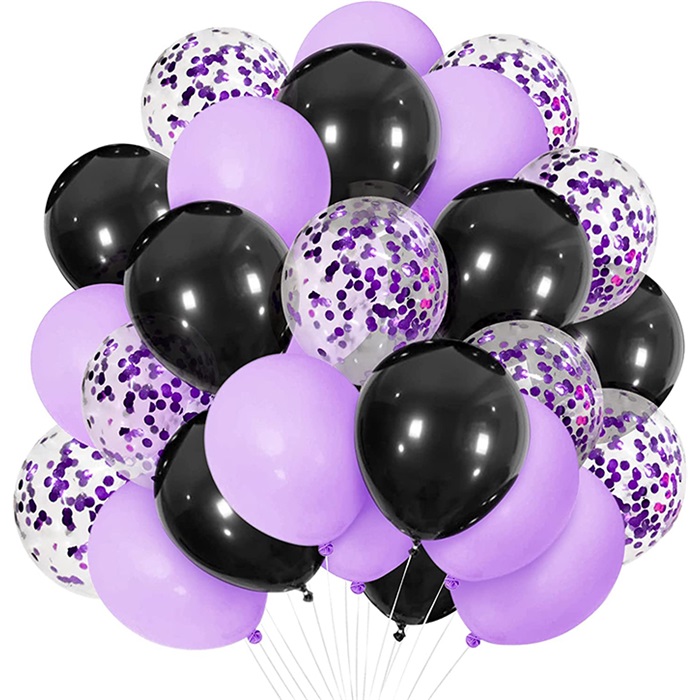 Siyah Lila Renkli Konfetili Balon Seti