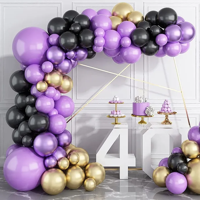 Siyah Mor Gold Renkli Zincir Balon Seti