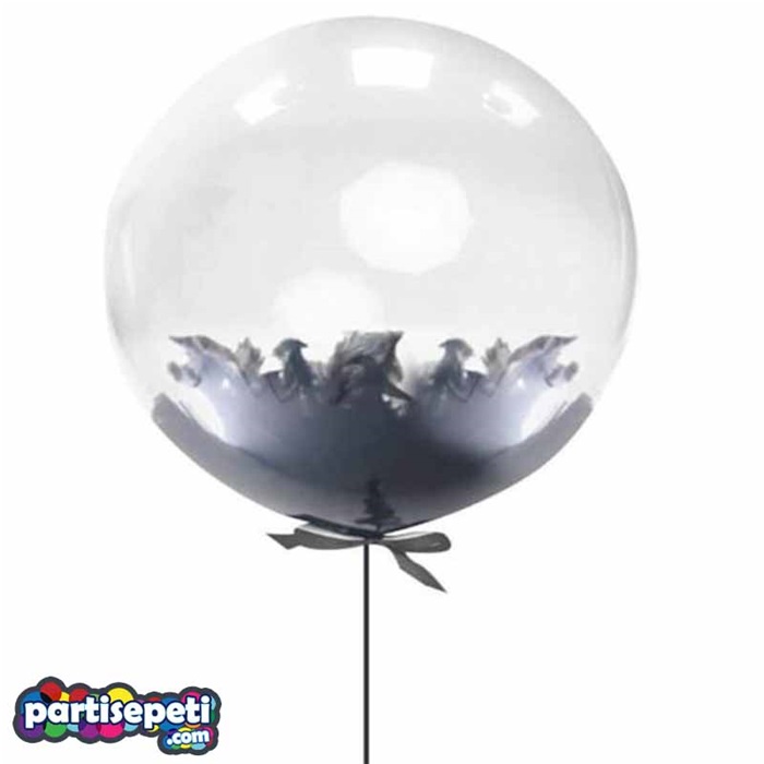 Siyah Tüylü Şeffaf Balon 60 Cm