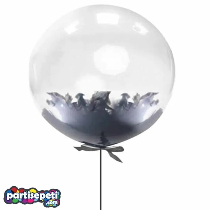 Siyah Tüylü Şeffaf Balon 60 Cm
