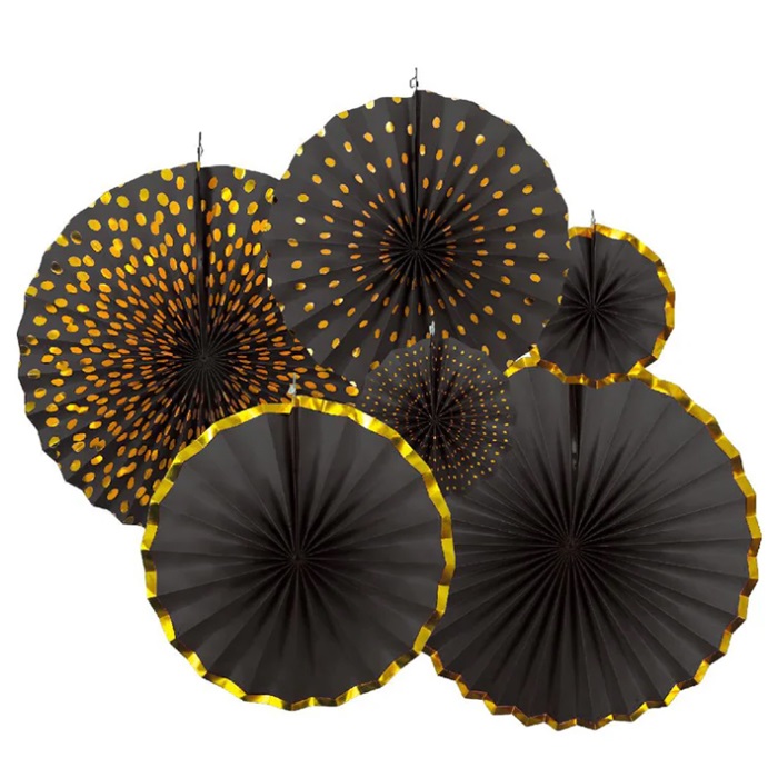 Siyah Varaklı Kağıt Yelpaze Süs Seti