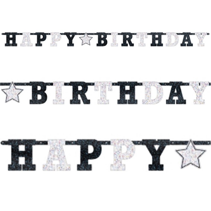 Amscan Siyah Beyaz Happy Birthday Yazı