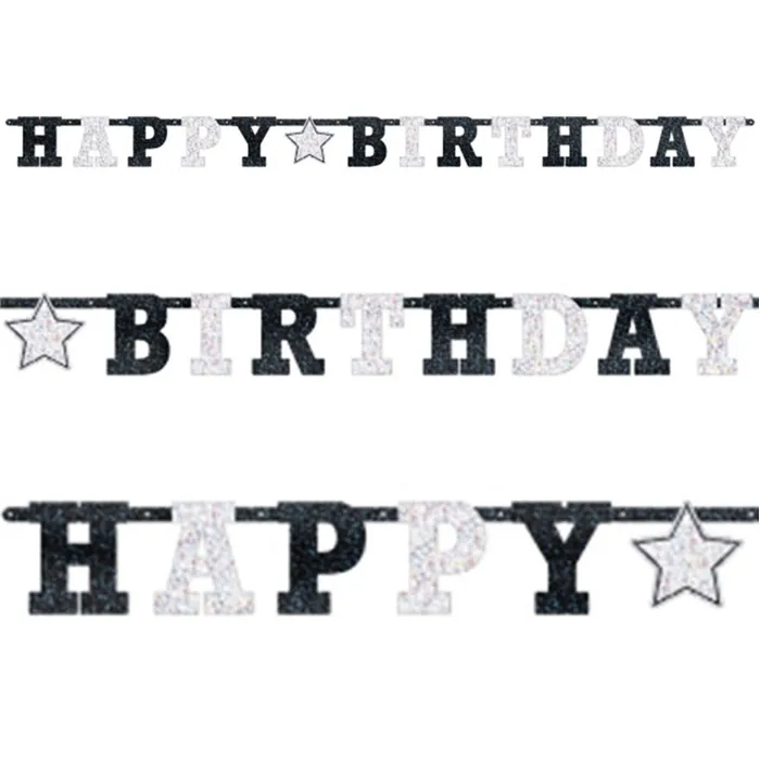 Amscan Siyah Beyaz Happy Birthday Yazı