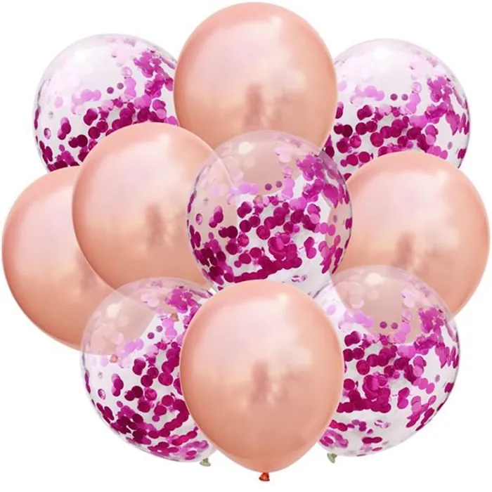 Metalik Somon Fuşya Konfetili Balon