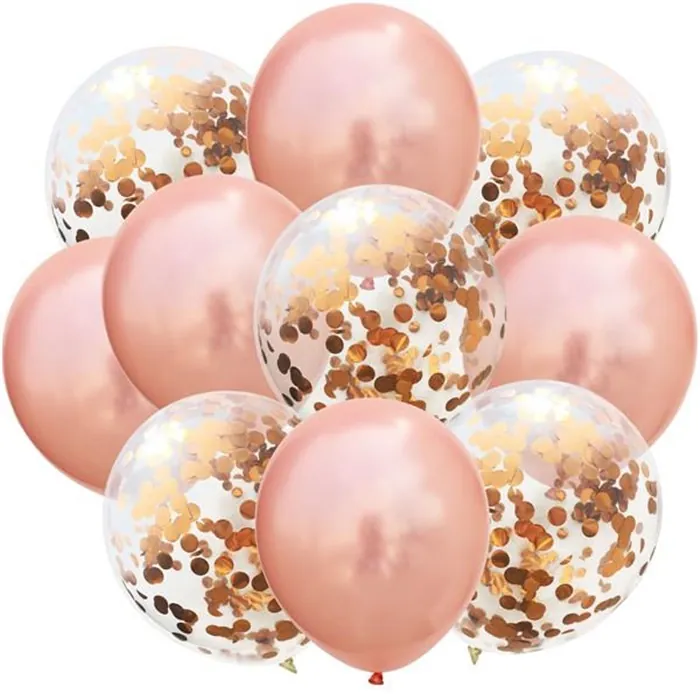 Metalik Somon Gold Renkli Konfetili Balon