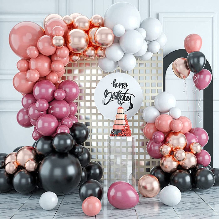 Somon Siyah Fuşya Renkli Zincir Balon Seti