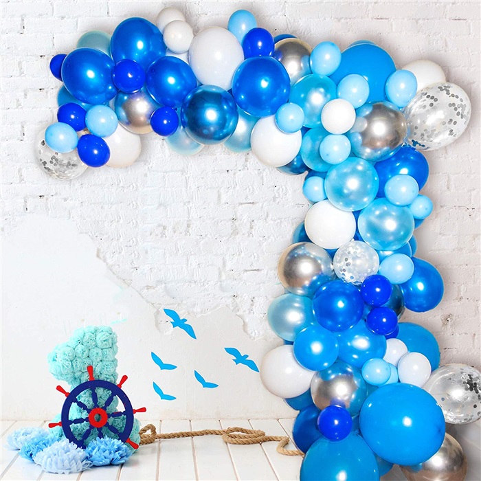 Zincir Balon Seti Mavi Beyaz Konfetili