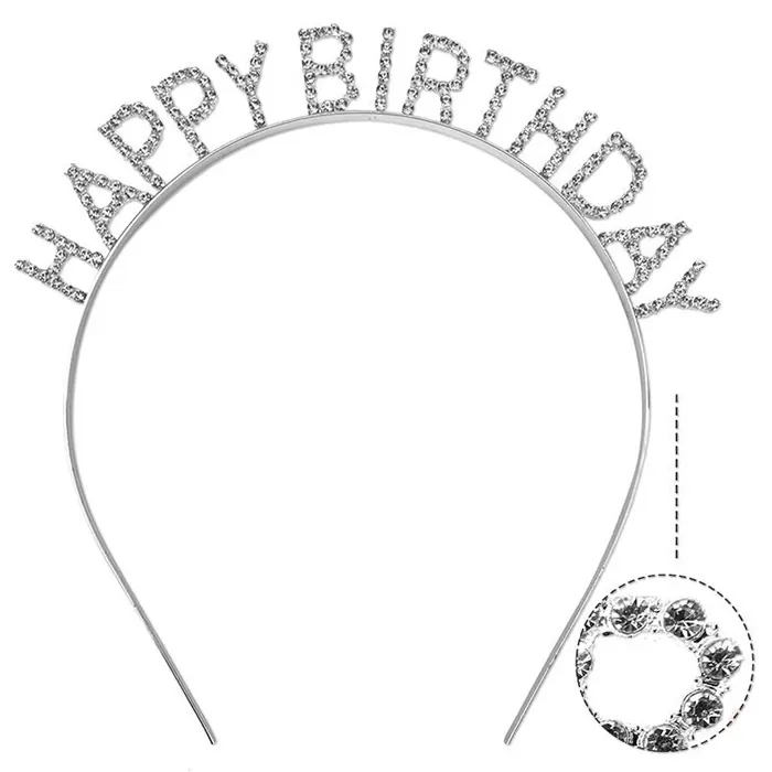 Taşlı Gümüş Happy Birthday Taç