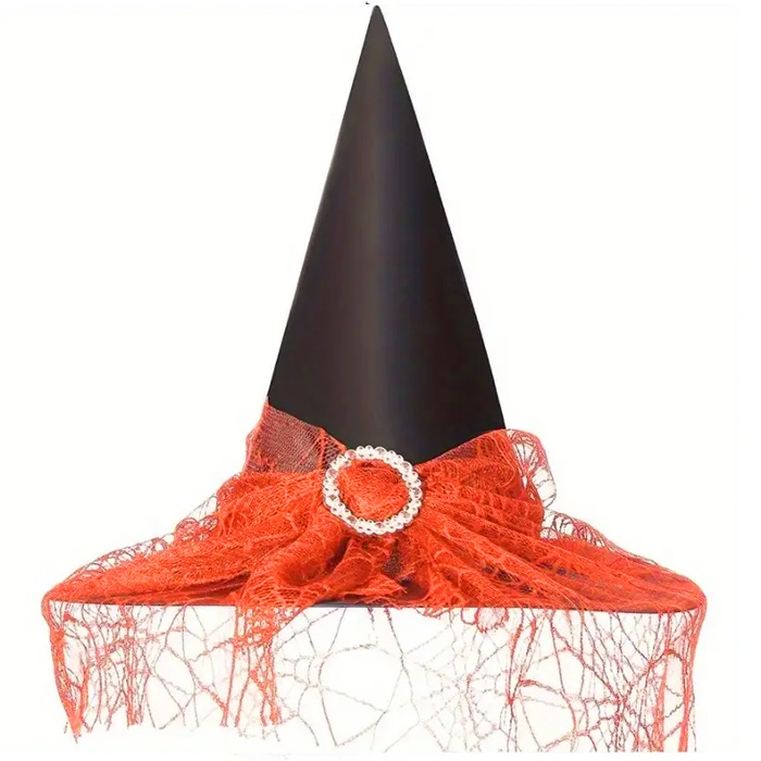 Turuncu Renkli Kemerli Cadı Şapkası