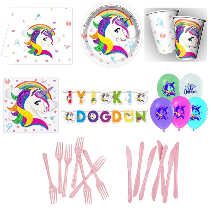 Unicorn Doğum Günü Parti Seti 8 Kişilik