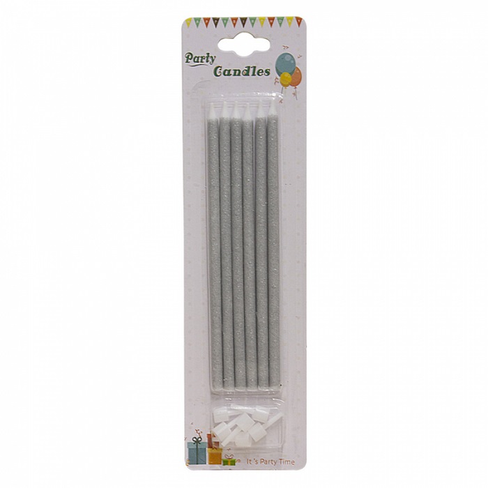 Uzun Gümüş Renkli Çubuk Mum