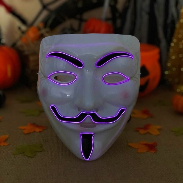 V For Vendetta Mor Renkli Led Işıklı Neon Maske