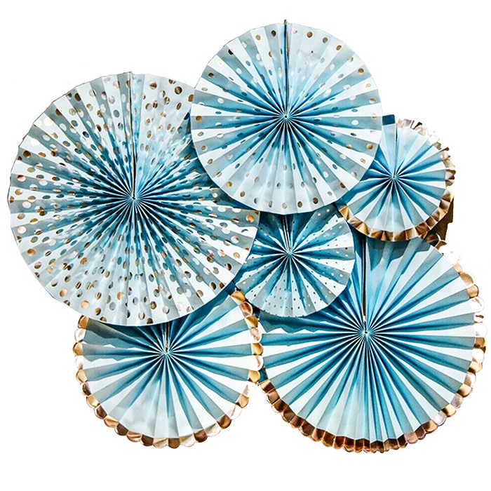 Mavi Varaklı Kağıt Yelpaze Süs Seti