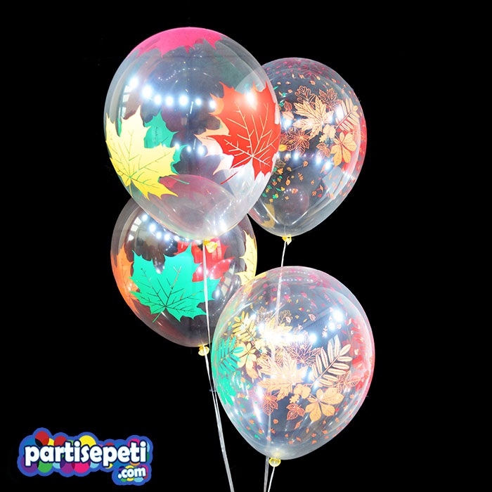 Yaprak Desenli Şeffaf Lateks Balon