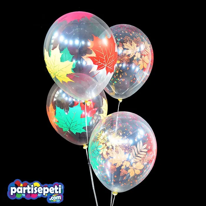 Yaprak Desenli Şeffaf Lateks Balon