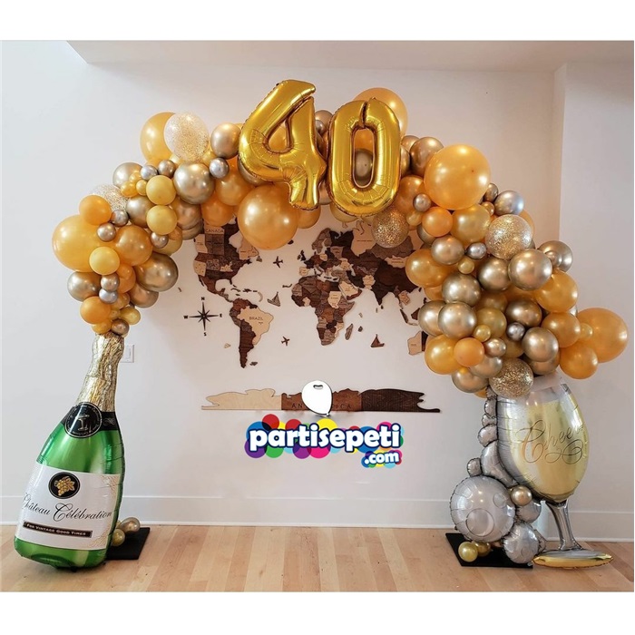 Yaş Temalı Şampanya Konsept Balon Zinciri