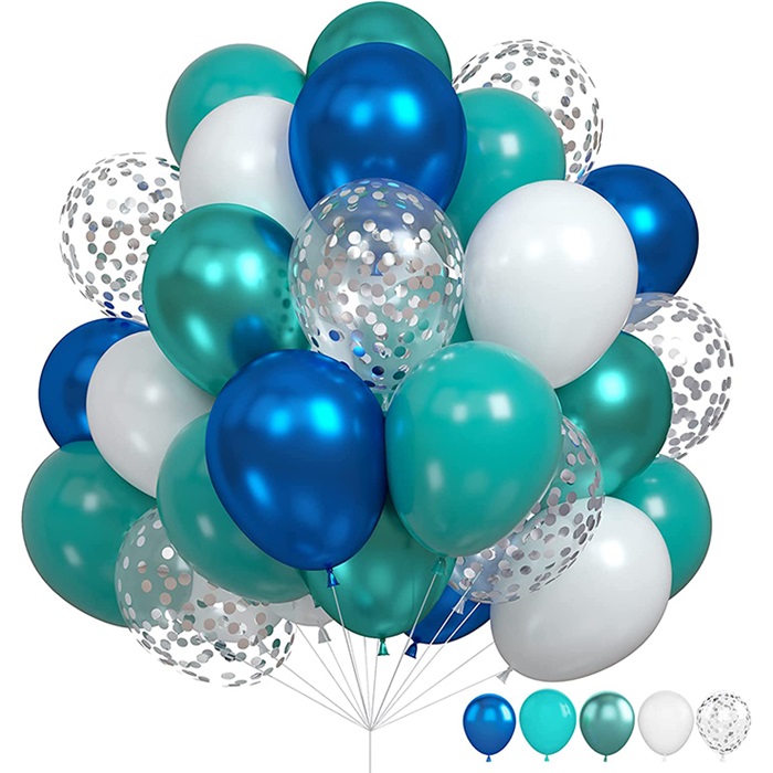 Yeşil Krom Renkli Konfetili Balon Seti