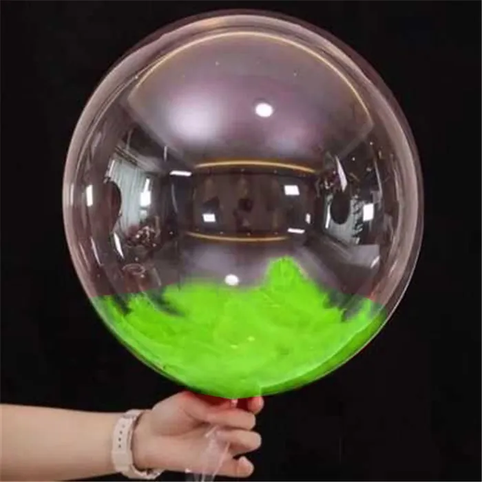 Yeşil Tüylü Şeffaf Balon