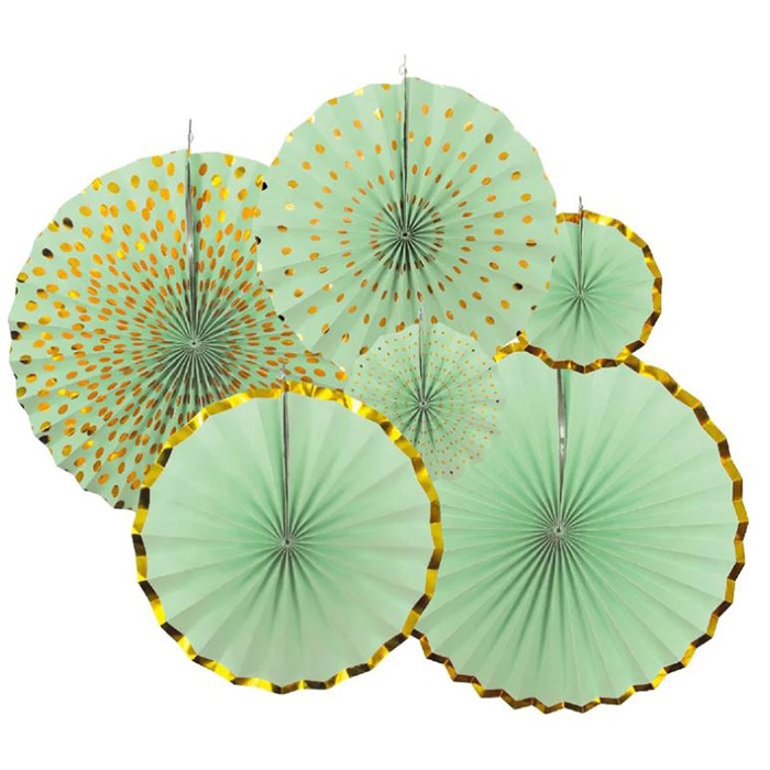 Yeşil Varaklı Kağıt Yelpaze Süs Seti