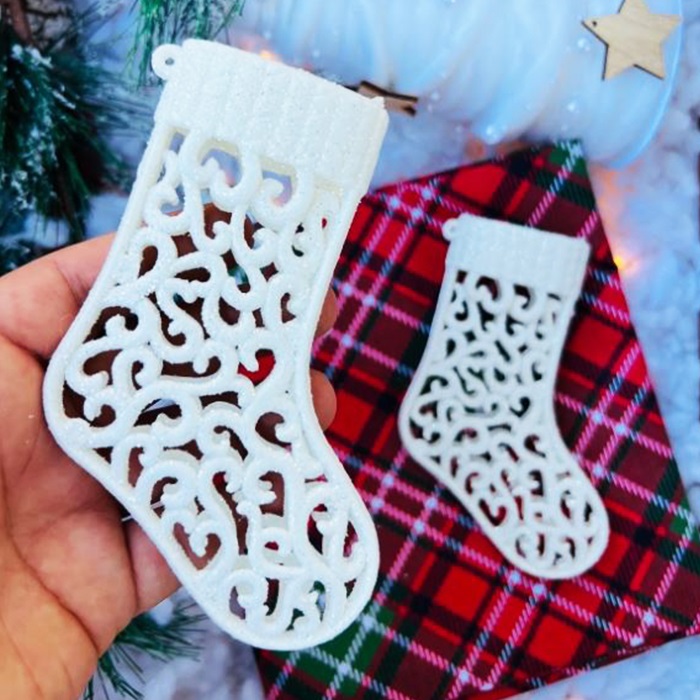 Yılbaşı Ağaç Beyaz Noel Çorabı Asma Süs