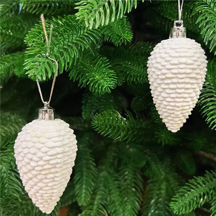 Yılbaşı Ağacı Beyaz Simli Kozalak Asma Süs