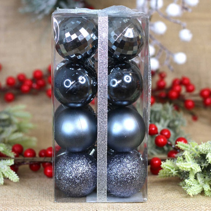 Yılbaşı Ağacı Uzay Gri Renkli 16 Adet Top Süs