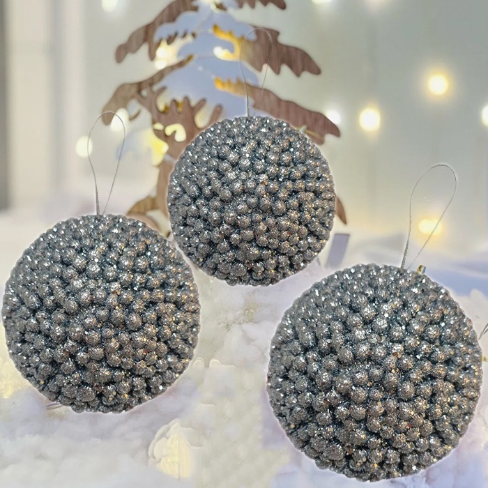 Yılbaşı Ağacı Gümüş Lüks Top Süs 8 cm