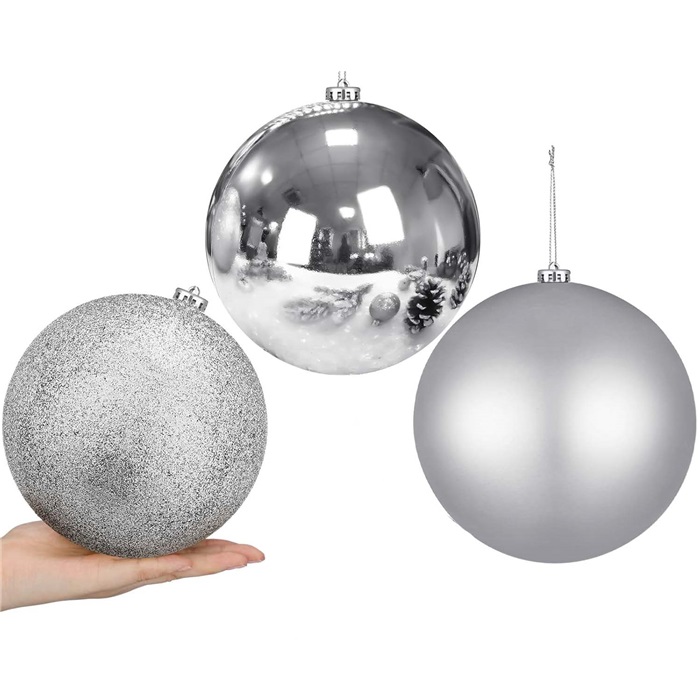 Yılbaşı Çam Ağacı Gümüş 3 LU Top Süs 15 CM