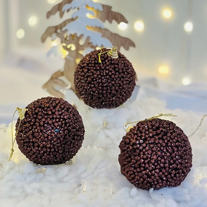 Yılbaşı Ağacı Kahverengi Lüks Top Süs 8 cm