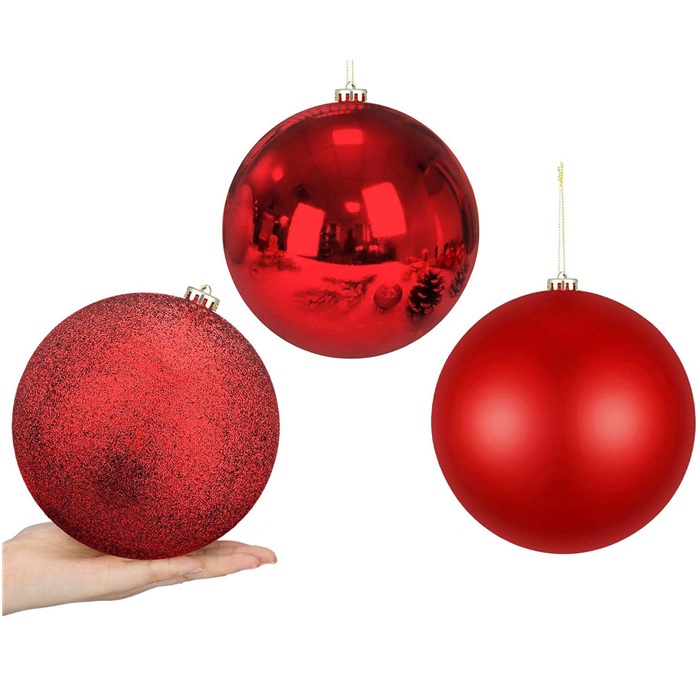 Yılbaşı Çam Ağacı Kırmızı 3 LU Top Süs 15 CM