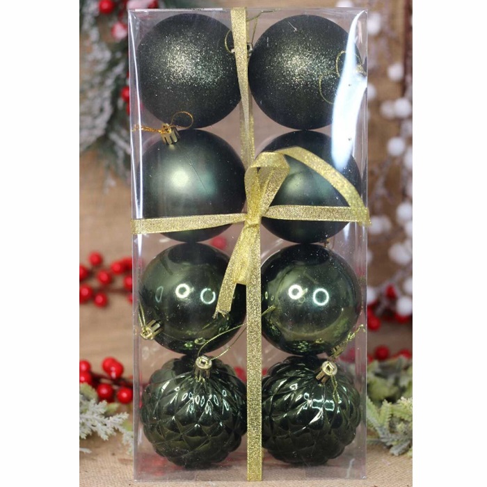 Yılbaşı Ağacı Koyu Yeşil Renkli Top Süs 8 CM