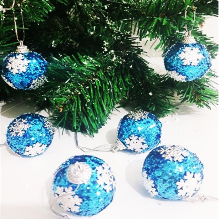 Yılbaşı Ağacı Mavi Kar Taneli Top Süs