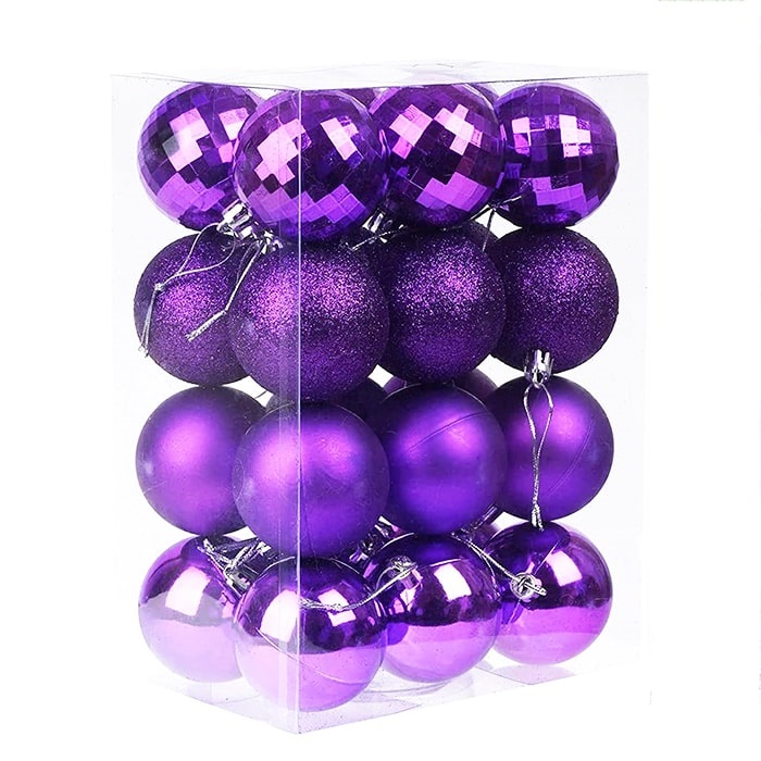 Yılbaşı Ağacı Mor Top Süs 16 Adet 5 Cm