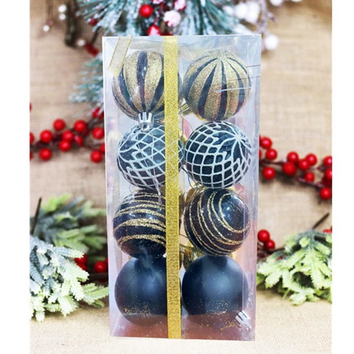 Yılbaşı Ağacı Siyah Gold Desenli Top Süs