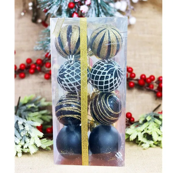 Yılbaşı Ağacı Siyah Gold Desenli Top Süs