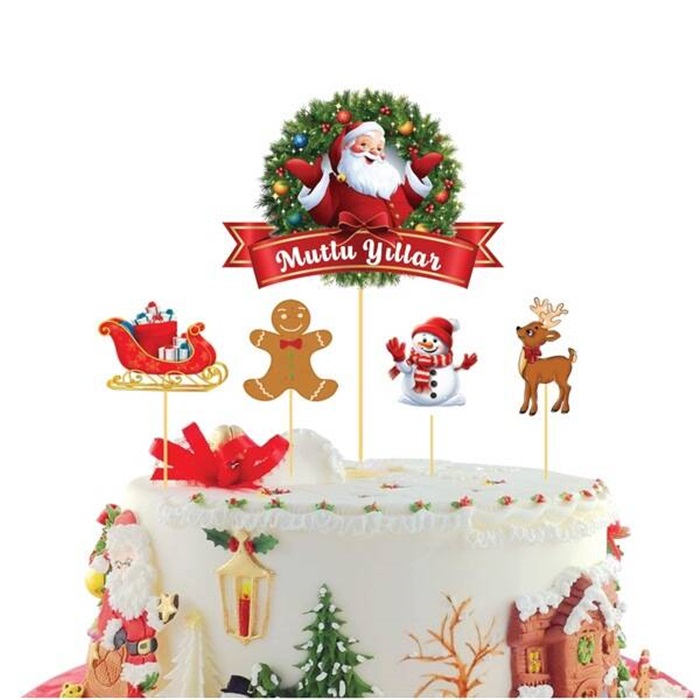 Kürdan Pasta Üstü Yılbaşı Temalı 5 Parça